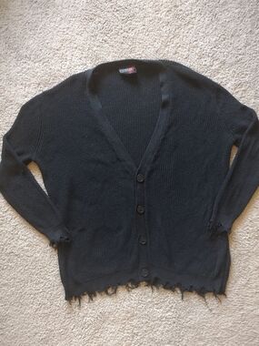 Killstar Black Distressed Button-Up Cardigan